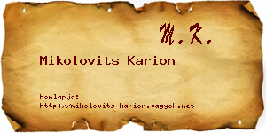 Mikolovits Karion névjegykártya